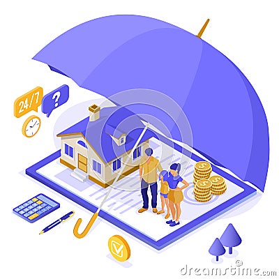Family Home Insurance Isometric Vector Illustration