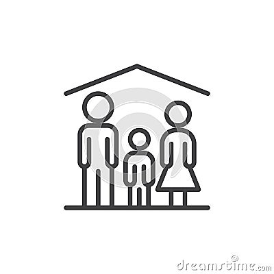 Family home line icon, outline vector sign, linear style pictogram isolated on white. Vector Illustration