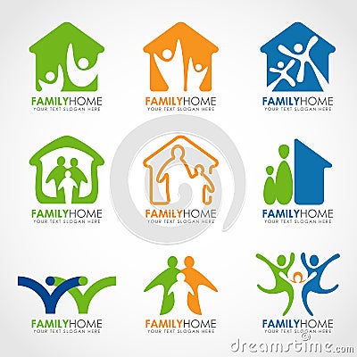 Family home logo with abstract human and home concept vector set design Vector Illustration