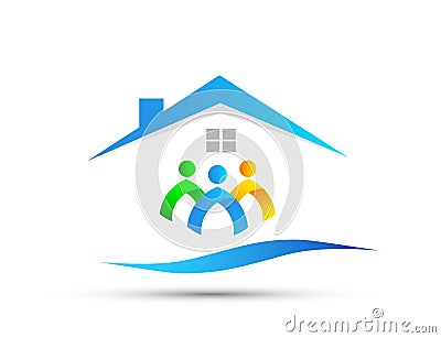 Family home people care happy house logo icon on white Background Cartoon Illustration