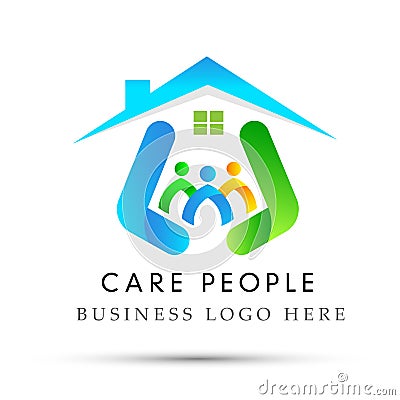 Family home people care happy safety house logo icon on white Background Cartoon Illustration