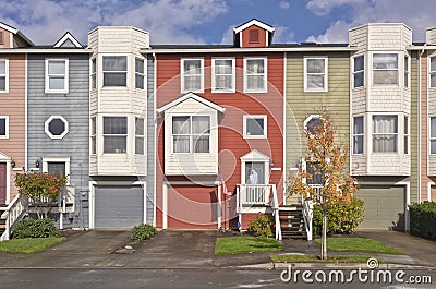 Family homes in a row Oregon. Stock Photo