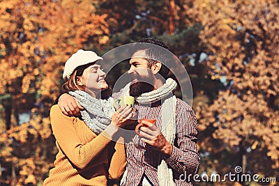 Family and hot autumn drink concept. Couple in love Stock Photo