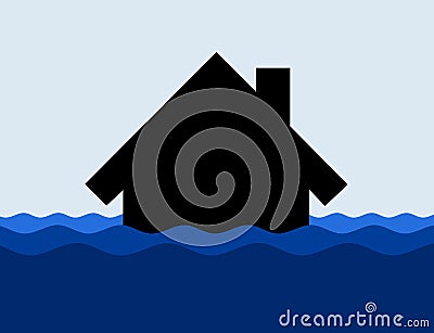 Family house is flooded by flooding and deluge. Vector Illustration