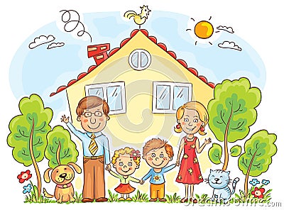 Family at the House Vector Illustration