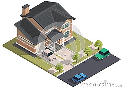 Family House isometry. Hyper detailing isometric view Vector Illustration