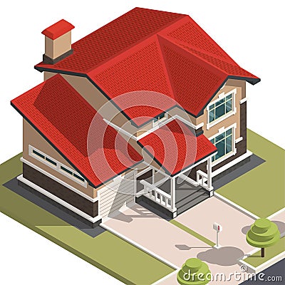 Family House isometry. Hyper detailing isometric Vector Illustration