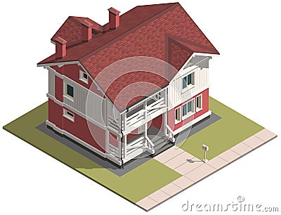 Family House isometry. Hyper detailing isometric view of the house. 3D object for video games or real estate advertising. For Your Stock Photo