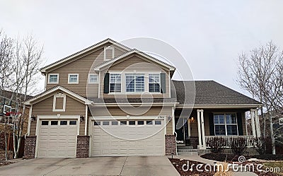 Family house with lawn and driveway Editorial Stock Photo