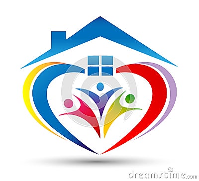 Family house logo/Love Union happy Heart shaped home house logo Stock Photo