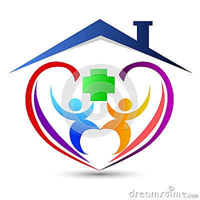 Family house logo/Love Union happy Heart shaped home house logo. Stock Photo