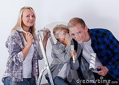 Family during house redecoration Stock Photo