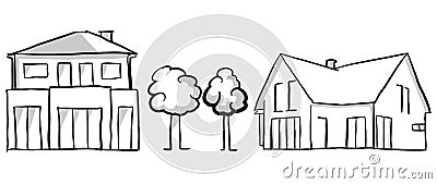 Family house and villa vector sketch Vector Illustration