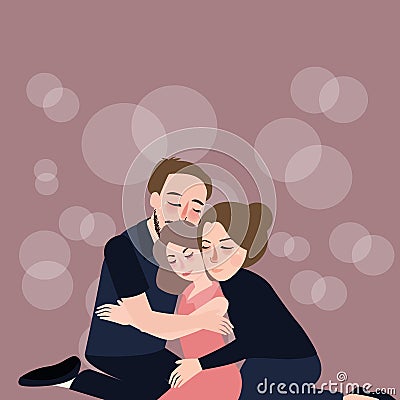 Family hug care father mother to their daughter forgiveness depression Vector Illustration