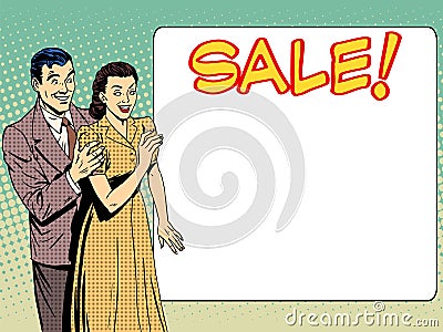 Family husband wife announce sale Vector Illustration