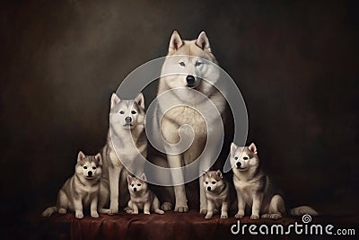 A family of husky dogs. Husky generation Stock Photo