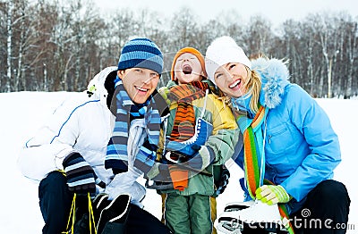 Family ice skating Stock Photo