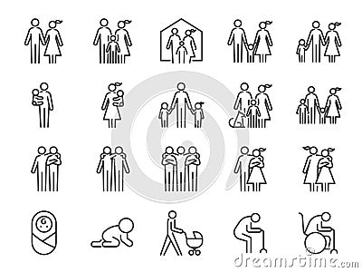 Family icon set. Included icons as people, parents, home, child, children, pet and more. Vector Illustration