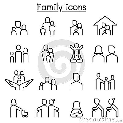 Family icon set in thin line style Vector Illustration