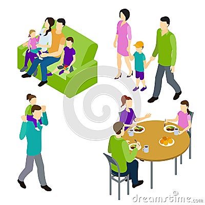 Family Isometric Set Vector Illustration