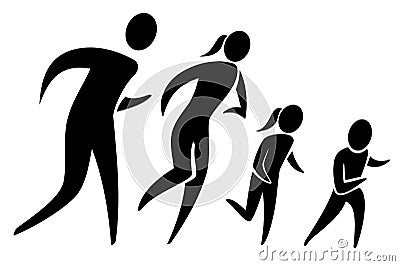 Family Jogging Abstract, Stick Man Vector Illustration