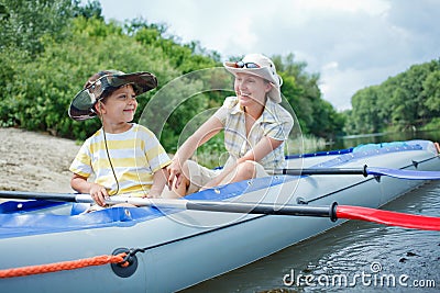 Family kayaking Stock Photo