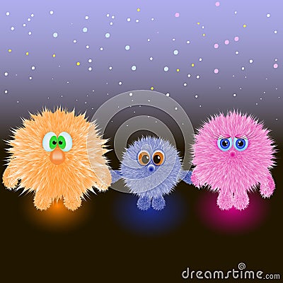 Family of kind cute fluffy clumps Vector Illustration