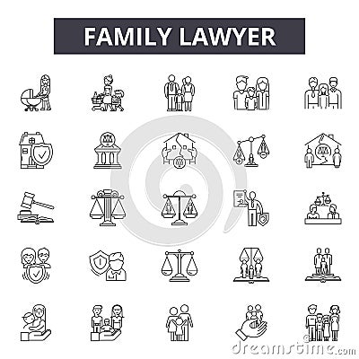 Family lawyer line icons, signs, vector set, outline illustration concept Vector Illustration
