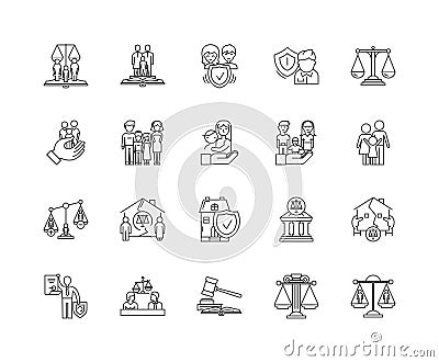 Family lawyer line icons, signs, vector set, outline illustration concept Vector Illustration