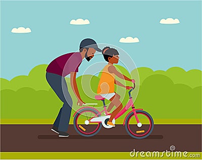 Family leisure. Summer time. African American people. Vector Illustration