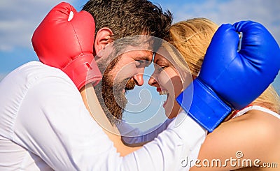 Family life happiness and relation problems. Reconciliation and compromise. Fight for your happiness. Man beard and girl Stock Photo