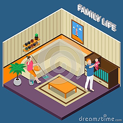 Family Life Isometric Composition Vector Illustration