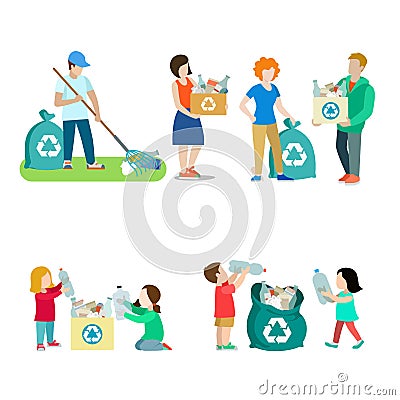 Family life recycling creative vector icon set. Pe Vector Illustration