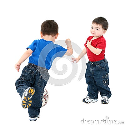 Family Lifestyle Brothers Playing Ball Stock Photo