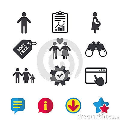 Family lifetime icons. Couple love and pregnancy. Vector Illustration