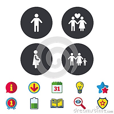 Family lifetime icons. Couple love and pregnancy. Vector Illustration