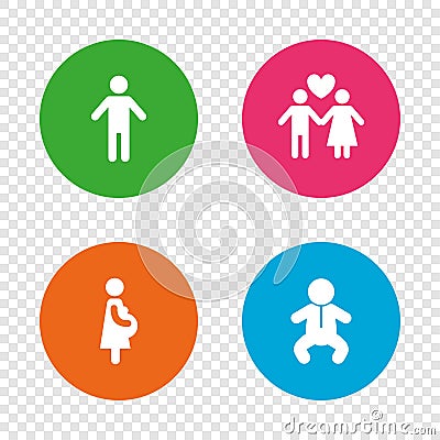 Family lifetime icons. Couple love and pregnancy. Vector Illustration