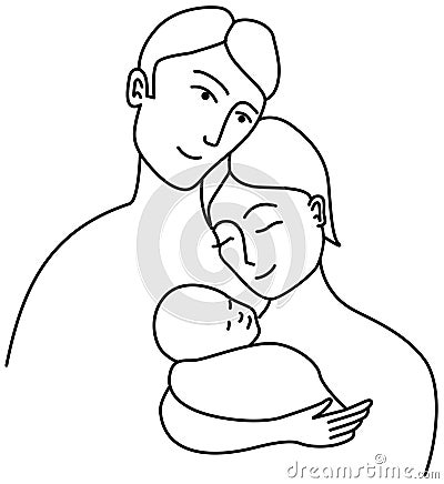 Family line drawing Vector Illustration