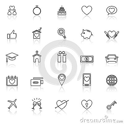 Family line icons with reflect on white background Vector Illustration