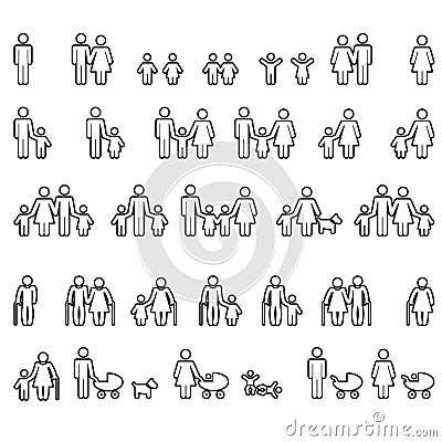 Family line icons set Vector Illustration