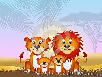 Family of lions Stock Photo