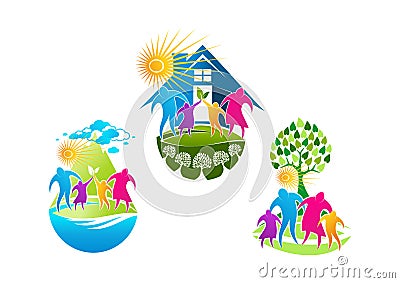 Family logo, home care symbol, wellness people icon and healthy family concept design Vector Illustration