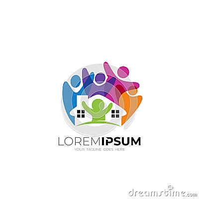 Family logo with house design template, people and building logos Vector Illustration