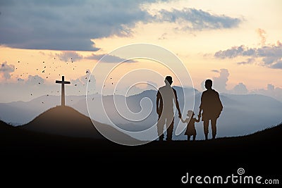 Family looking for the cross of Jesus Christ Stock Photo