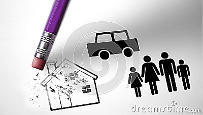 Family loses their house because of unemployment and economic cr Stock Photo