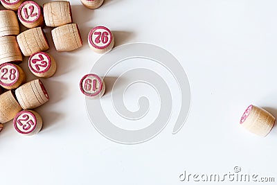 Family Lotto board game. Barrels with numbers Stock Photo
