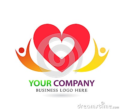 Family love care union in red heart company concept logo icon element sign on white background Cartoon Illustration