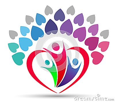 Family love union tree in a heart shape logo Stock Photo