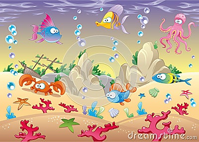 Family of marine animals in the sea. Vector Illustration