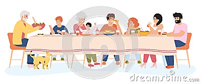 Family meal. People dining together, family eating delicious holiday meals. Dinner within family circle vector Vector Illustration